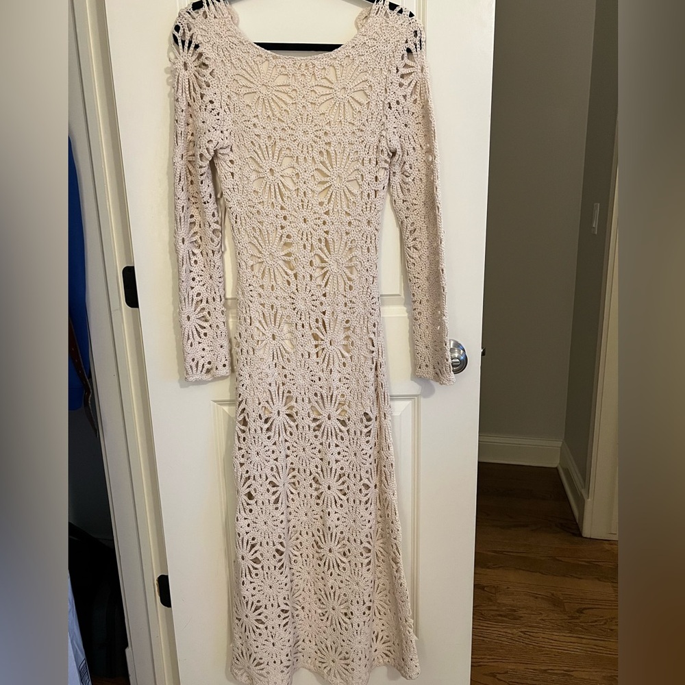 Mango Cream Long Sleeve Crochet Dress